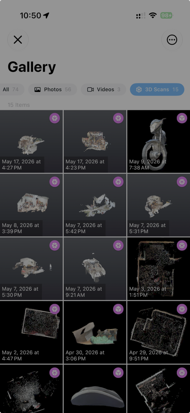 Unified gallery filtered to 3D scans