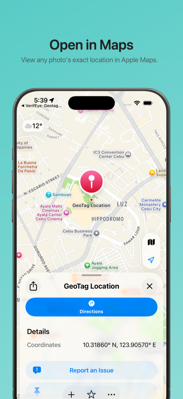 Location opened in Apple Maps