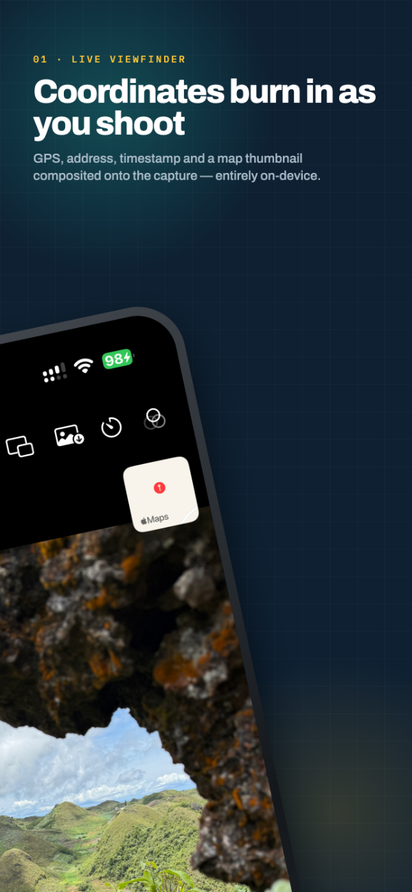 Live viewfinder with real-time GPS